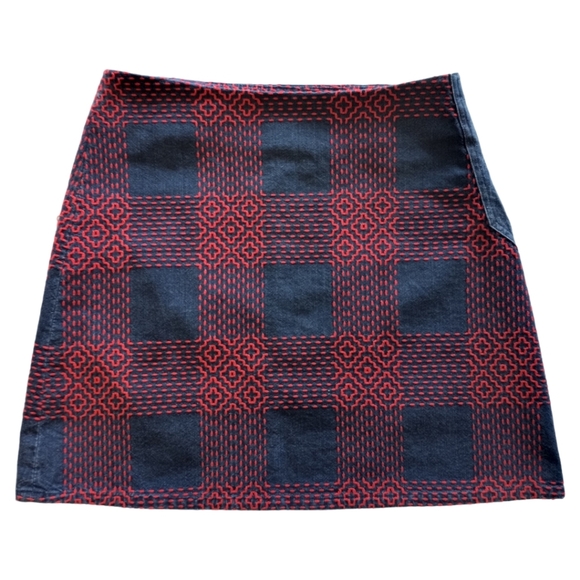 Size Small M.i.h. Jeans Women's Mini Skirt Blue Denim Embroidered Y2K 2000s - Picture 1 of 9